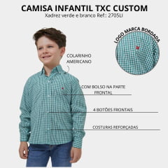 Camisa Infantil TXC Custom Manga Longa Xadrez Verde Branco Ref:2705LI