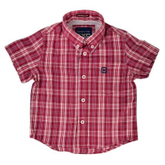 Camisa Infantil TXC Manga Curta Regular Custom Xadrez Vermelho E Crú Com Logo Bordada Em Azul REF: 29195CI