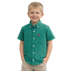 Camisa Infantil TXC Manga Curta Regular Tricoline Xadrez Verde Bordado Vermelho Ref:2712CI