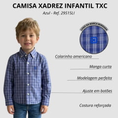 Camisa Infantil Txc Manga Longa Regular Tricoline Xadrez Azul Bordado Ref:29515LI