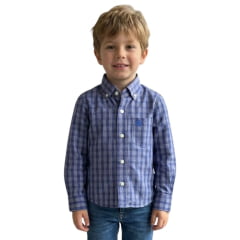 Camisa Infantil Txc Manga Longa Regular Tricoline Xadrez Azul Bordado Ref:29515LI