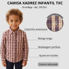 Camisa Infantil Txc Manga Longa Regular Tricoline Xadrez Ocre Bege Bordado Ref:29533LI