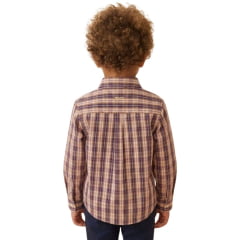 Camisa Infantil Txc Manga Longa Regular Tricoline Xadrez Ocre Bege Bordado Ref:29533LI
