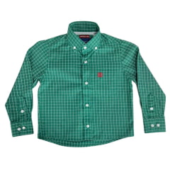 Camisa Infantil TXC Manga Longa Regular Tricoline Xadrez Verde Escuro e Branco Bordado Vermelho Ref:2718LI