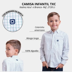 Camisa Infantil Txc Manga Longa Xadrez Custom Azul Ref:2728Li