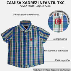 Camisa Infantil TXC Regular Manga Curta Xadrez Azul E Verde Logo Vermelha REF: 29128CI