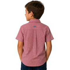 Camisa Infantil TXC Regular Tricoline Manga Curta Xadrez Vermelho Branco Logo Azul Claro REF2763CI