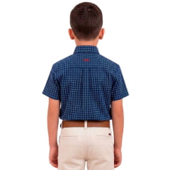 Camisa Infantil TXC Regular Tricoline Manga Curta Xadrez Azul Logo Vermelho REF:2712CI