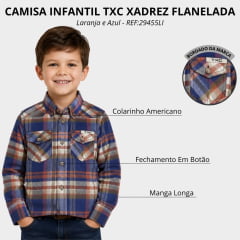 Camisa Infantil TXC Xadrez Flanelada Manga Longa Regular Laranja/Azul REF:29455LI