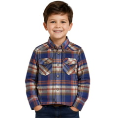 Camisa Infantil TXC Xadrez Flanelada Manga Longa Regular Laranja/Azul REF:29455LI Camisa Infantil TXC Xadrez Flanelada Manga Longa Regular Laranja/Azul REF:29455LI