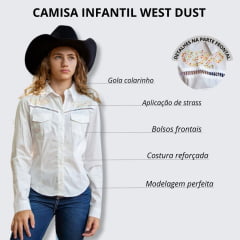 Camisa Infantil West Dust Branca Manga Longa Romantic Bordada Com Strass Colorido Ref.CA29379