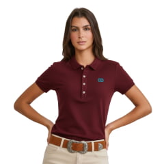 Camisa Polo Feminina TXC Custom Slim Piquet Manga Curta Vinho Com Logo Bordado Azul Claro Ref:27113 Camisa Polo Feminina TXC Custom Slim Piquet Manga Curta Vinho Com Logo Bordado Azul Claro Ref:27113