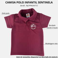 Camisa Polo Infantil Sentinela Bordô Com Bordado Cavalo Crioulo Ref.PPINCAV172
