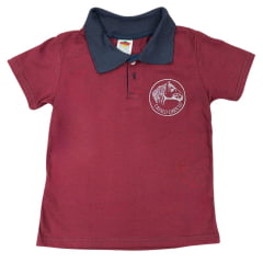 Camisa Polo Infantil Sentinela Bordô Com Gola Azul Marinho Com Bordado Cavalo Crioulo Ref.PLI1SORCOL