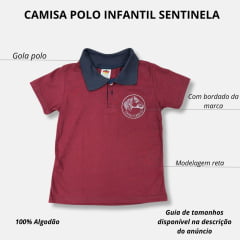 Camisa Polo Infantil Sentinela Bordô Com Gola Azul Marinho Com Bordado Cavalo Crioulo Ref.PLI1SORCOL