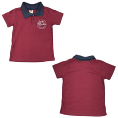 Camisa Polo Infantil Sentinela Bordô Com Gola Azul Marinho Com Bordado Cavalo Crioulo Ref.PLI1SORCOL