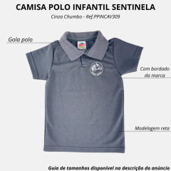 Camisa Polo Infantil Sentinela Cinza Chumbo Com Bordado Cavalo Crioulo Ref.PPINCAV309