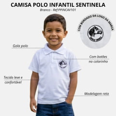 Camisa Polo Infantil Sentinela Piquet Branco Cavalo Crioulo Em Preto - Ref:PPINCAV101