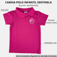 Camisa Polo Infantil Sentinela Rosa Pink Com Bordado Cavalo Crioulo Ref.PPINCAV143