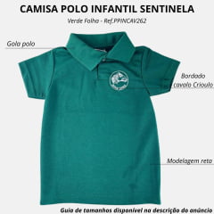 Camisa Polo Infantil Sentinela Verde Folha Com Bordado Cavalo Crioulo Ref.PPINCAV262