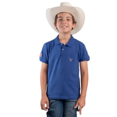Camisa Polo Infantil Texas Farm Buckaroo Manga Curta Azul Royal Logo Bandeira Ref:CPMMINI CPMTEEN0001