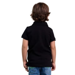 Camisa Polo Infantil Texas Farm Buckaroo Manga Curta Preto Logo Branco e Bandeira Ref:CPMMINI CPMTEEN0001