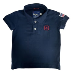 Camisa Polo Infantil TXC Custom Azul Marinho Bordado Vermelho E Bandeira USA Ref:6338I