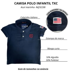 Camisa Polo Infantil TXC Custom Azul Marinho Bordado Vermelho E Bandeira USA Ref:6338I