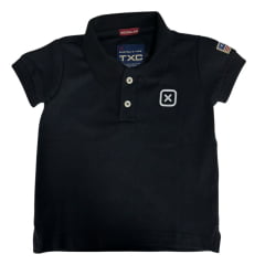 Camisa Polo Infantil TXC Custom Preto Bordado Branco E Bandeira USA Ref:6338I