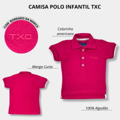 Camisa Polo Infantil TXC Feminina Rosa Pink Slim Custom Com Logo Bordada em Rosa Ref.27260I