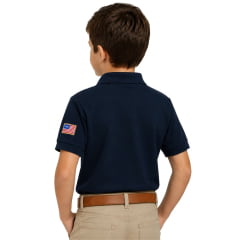 Camisa Polo Infantil TXC Manga Curta Custom Piquet Azul Marinho Logo Vermelho REF:6368I
