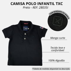 Camisa Polo Infantil TXC Preta Com Logo Bordada Em Preto REF: 28035I