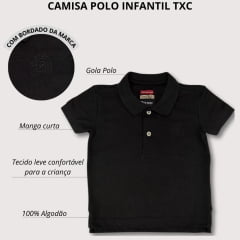 Camisa Polo Infantil TXC Preta Manga Curta Classic Com Logo Preto Ref.6721I