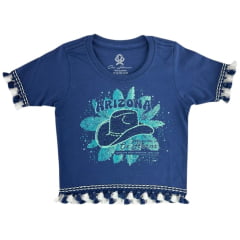 Cropped Infantil Ox Horns Azul Marinho Com Franjinha Estampado Chapéu Ref:5312