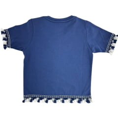 Cropped Infantil Ox Horns Azul Marinho Com Franjinha Estampado Chapéu Ref:5312