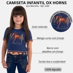 Camiseta Cropped Infantil Ox Horns Azul Marinho Com Franjinha Estampado Ref:5290