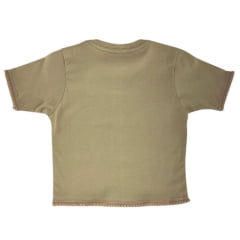 Cropped Infantil Ox Horns Bege Escuro Estampado Ferradura E Cavalo com Brilho Ref:5317