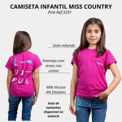 Camiseta Infantil Feminina Miss Country T-Shirt Manga Curta Howdy Pink Ref:3291