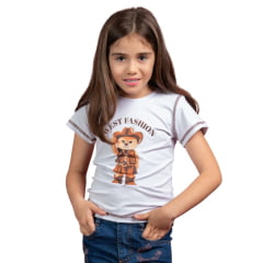 Camiseta Infantil Feminina Miss Country T-Shirt Manga Curta Teddy Branco Estampada West Fashion Ref:3322