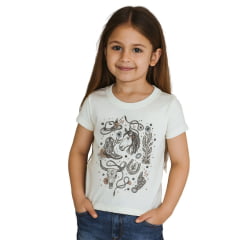 Camiseta Infantil Feminina Ox Horns Creme T-Shit Manga Curta Com Brilhos Ref:5319
