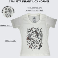 Camiseta Infantil Feminina Ox Horns Creme T-Shit Manga Curta Com Brilhos Ref:5319