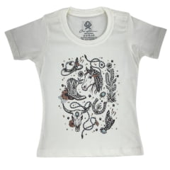 Camiseta Infantil Feminina Ox Horns Creme T-Shit Manga Curta Com Brilhos Ref:5319