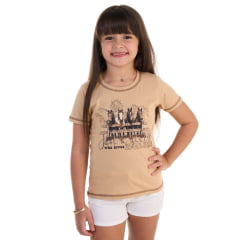 Camiseta Infantil Feminina Ox Horns Creme T-Shirt Nude Just A Girl Ref:5297