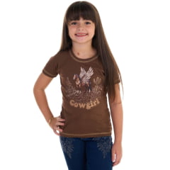 Camiseta Infantil Feminina Ox Horns Marrom Estampada Ref:5296