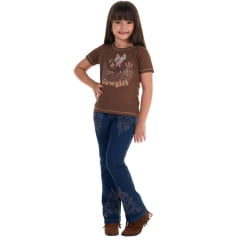 Camiseta Infantil Feminina Ox Horns Marrom Estampada Ref:5296