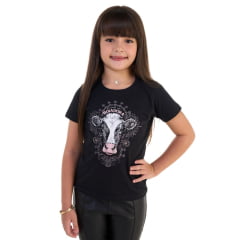 Camiseta Infantil Feminina Ox Horns Preta Boiadeira Com Strass Ref:5289