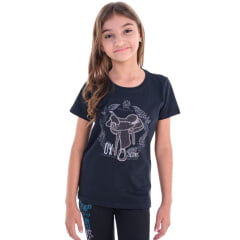 Camiseta Infantil Feminina Ox Horns T-shirt Preta Sela Com Strass Ref:5310