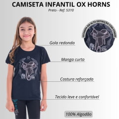 Camiseta Infantil Feminina Ox Horns T-shirt Preta Sela Com Strass Ref:5310