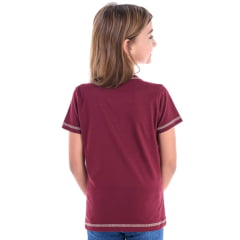 Camiseta Infantil Feminina Ox Horns T-Shit Manga Curta Vinho Estampa Cowgirl Com Brilho Ref:5314