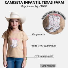Camiseta Infantil Feminina Texas Farm Backyard Manga Curta Bege Areia Estampa Botas Ref: CTF039